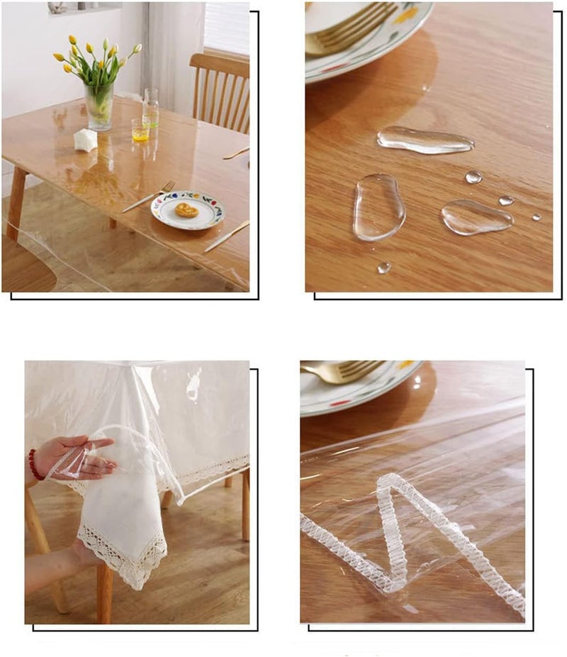 Khazna Clear Plastic Tablecloth, for Rectangle Dining Table, Table Coth Waterproof Cover PVC Protector Oil-Proof Wipeable Cloth (Transparent, 55x70 inch) - Image 1
