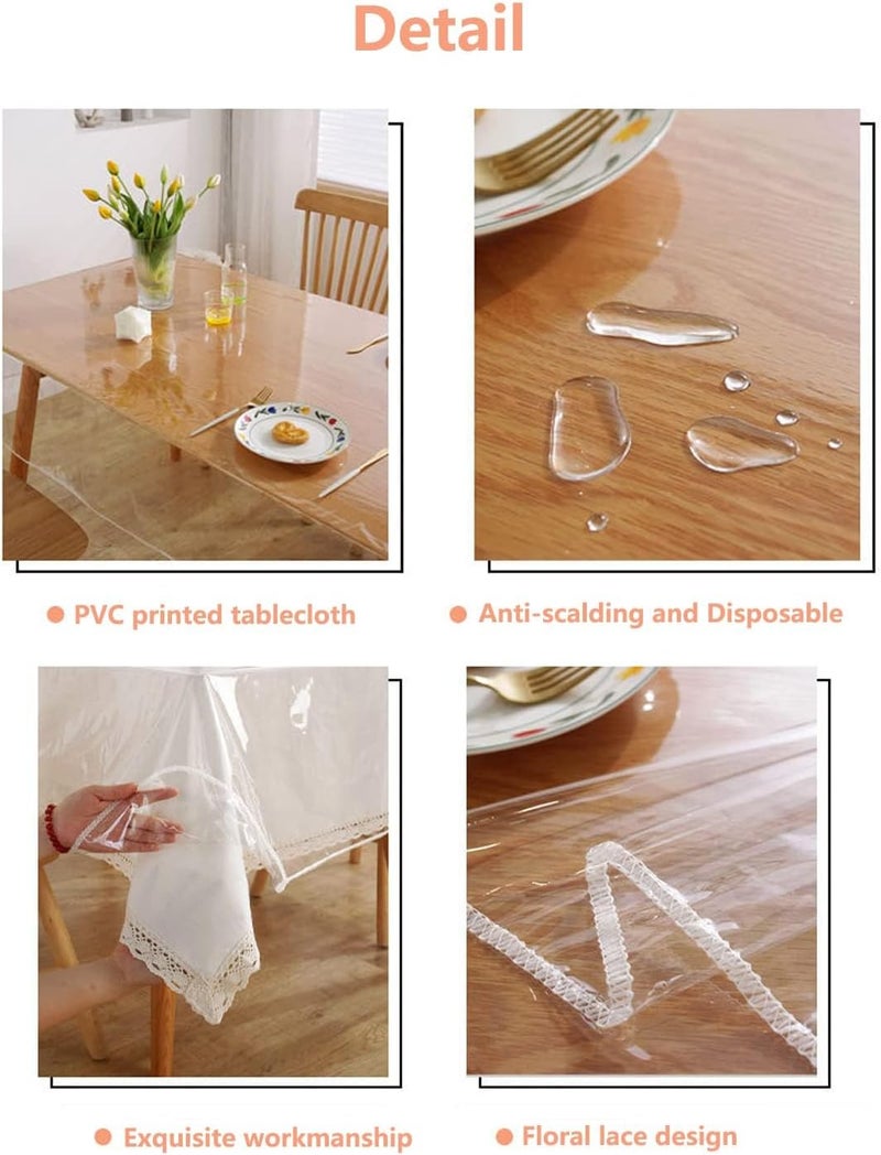 Khazna Clear Plastic Tablecloth, for Rectangle Dining Table, Table Coth Waterproof Cover PVC Protector Oil-Proof Wipeable Cloth (Transparent, 55x70 inch) - Image 5
