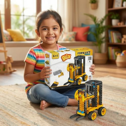 BLIX Forklift Motorized Construction Set, 180 ABS Parts, Learn Rack & Pinion Mechanism, 6-in-1 Educational STEM Toy Kit for Kids Aged 8+ - Image 2