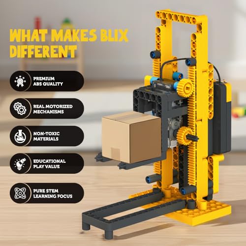 BLIX Forklift Motorized Construction Set, 180 ABS Parts, Learn Rack & Pinion Mechanism, 6-in-1 Educational STEM Toy Kit for Kids Aged 8+ - Image 4