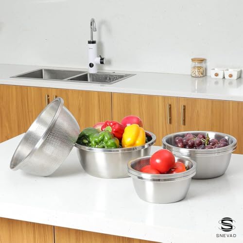 Snevad Stainless Steel Rice Washing Bowl & Mixing Bowls Heavy Duty Kitchen Strainer, Washer Basin for Rice, Vegetable, Fruits, Pasta Mixing, Food Washing Dishwasher Safe Micro-Perforated Colander - Image 5