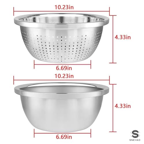 Snevad Stainless Steel Rice Washing Bowl & Mixing Bowls Heavy Duty Kitchen Strainer, Washer Basin for Rice, Vegetable, Fruits, Pasta Mixing, Food Washing Dishwasher Safe Micro-Perforated Colander - Image 4