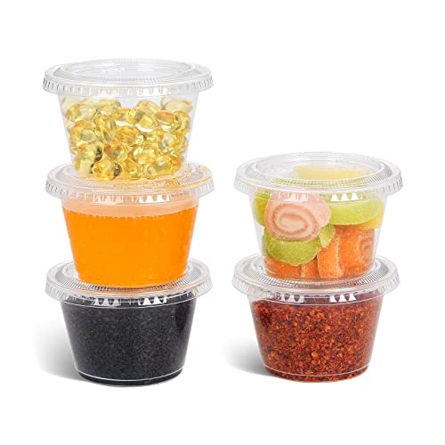 EDI [4 OZ, 100 Sets] Clear Disposable Plastic Portion Cups with Leakproof Lids for Condiment and Dipping Sauce | Jello Shot/Souffle Cups| BPA Free | Recyclable - Image 4