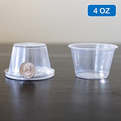 EDI [4 OZ, 100 Sets] Clear Disposable Plastic Portion Cups with Leakproof Lids for Condiment and Dipping Sauce | Jello Shot/Souffle Cups| BPA Free | Recyclable - Image 5