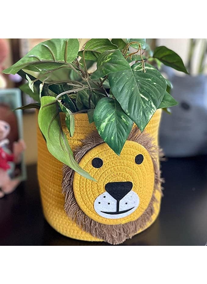 ALSTONIA ALSTONIA Pure Cotton Storage BasketStorage Box With LidRound Beautiful Character Storage BoxWedding Organizer BoxBasket Handwoven Basket Bins11 X 10 X 10 Inches Pack of 1 Yellow Lion  - Image 3