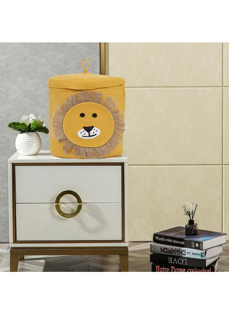 ALSTONIA ALSTONIA Pure Cotton Storage BasketStorage Box With LidRound Beautiful Character Storage BoxWedding Organizer BoxBasket Handwoven Basket Bins11 X 10 X 10 Inches Pack of 1 Yellow Lion  - Image 5