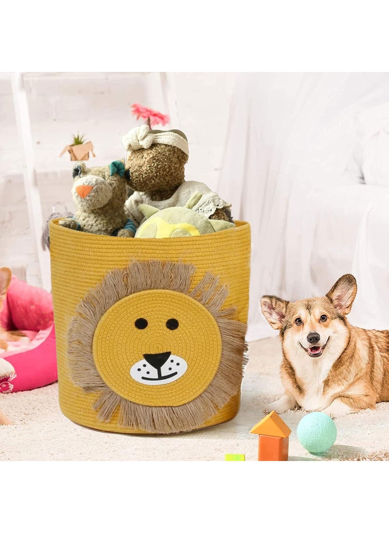 ALSTONIA ALSTONIA Pure Cotton Storage BasketStorage Box With LidRound Beautiful Character Storage BoxWedding Organizer BoxBasket Handwoven Basket Bins11 X 10 X 10 Inches Pack of 1 Yellow Lion  - Image 2
