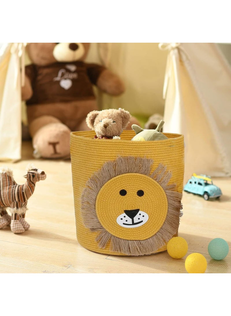 ALSTONIA ALSTONIA Pure Cotton Storage BasketStorage Box With LidRound Beautiful Character Storage BoxWedding Organizer BoxBasket Handwoven Basket Bins11 X 10 X 10 Inches Pack of 1 Yellow Lion  - Image 4