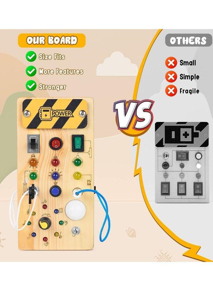 باور لوحة مشغولة خشبية للأطفال من مونتيسوري مع 8 مفاتيح إضاءة LED ألعاب حسية مفتاح إضاءة ألعاب سفر للأطفال بعمر سنة فما فوق - Image 3