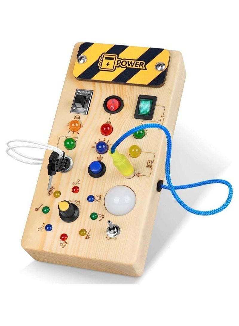 باور لوحة مشغولة خشبية للأطفال من مونتيسوري مع 8 مفاتيح إضاءة LED ألعاب حسية مفتاح إضاءة ألعاب سفر للأطفال بعمر سنة فما فوق - Image 1