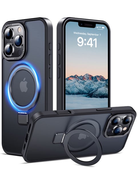 iPhone 16 Pro Max MagSafe Case with Magnetic Invisible Stand,【Full Shockproof Protection】Matte Back Phone Cover with Magnet Kickstand for Apple 16 Pro Max (2024)(Black)