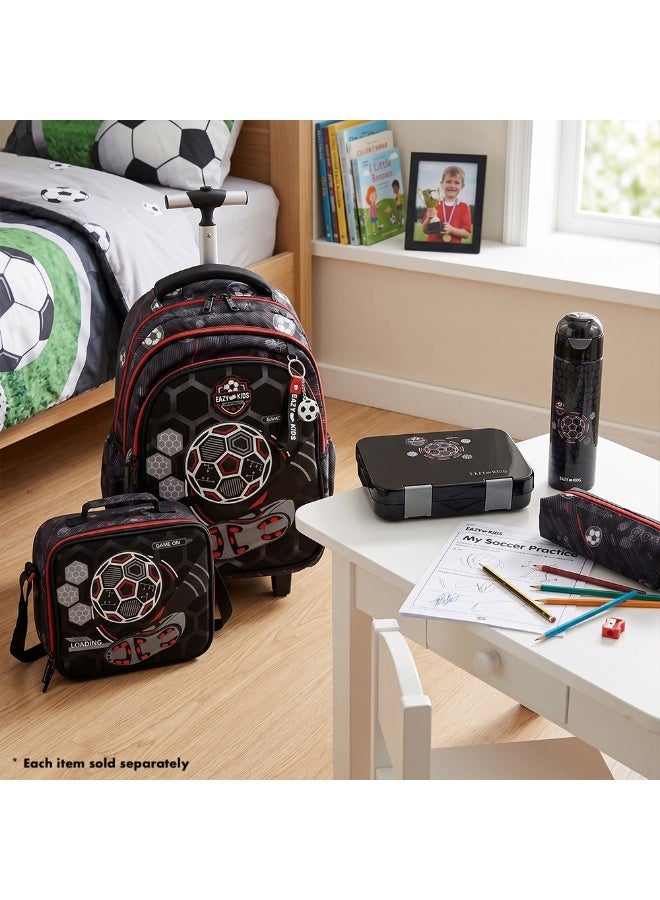 Eazy Kids 17” Trolley School Backpack Set w/ Convertible Bento Lunch Box & Insulated Water Bottle – Football Black - Image 5