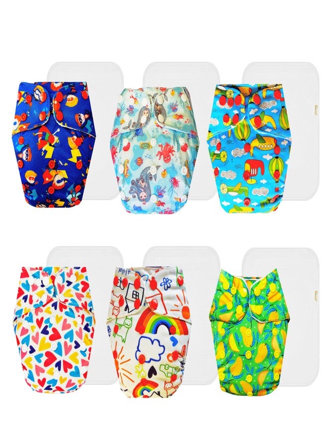 Dumbledo Premium Cloth Diaper with Cotton Insert (Pack of 6) | Dry Feel and Comfortable | 6-Layer Absorbent Pad | Travel Friendly | All-Day Wear | 3 Months - 3 Years | Unisex Baby - Image 1