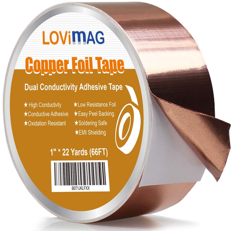 LOVIMAG Copper Foil Tape (1inch X 66 FT) with Conductive Adhesive for Guitar and EMI Shielding, Crafts, Electrical Repairs, Grounding,Masking Tape. - Image 1
