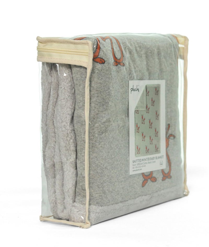 Pluchi Mumma Baby Bunny Grey Color Knitted Blanket with Faux Fur Back for Babies 80 cm x 100 cm - Image 3