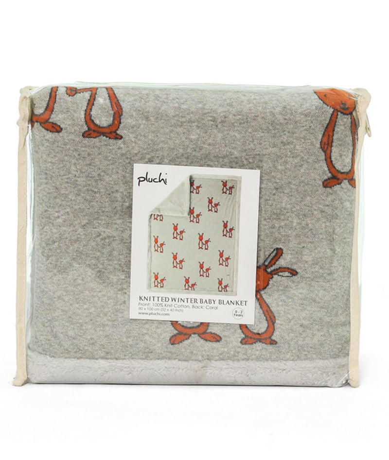 Pluchi Mumma Baby Bunny Grey Color Knitted Blanket with Faux Fur Back for Babies 80 cm x 100 cm - Image 2