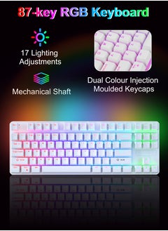 Necomi 87-Key Wired Gaming Keyboard, RGB Mechanical Keyboard, 17 Lighting Effects for Windows/MacOS/Android and PC Gamers (White)  - Image 2
