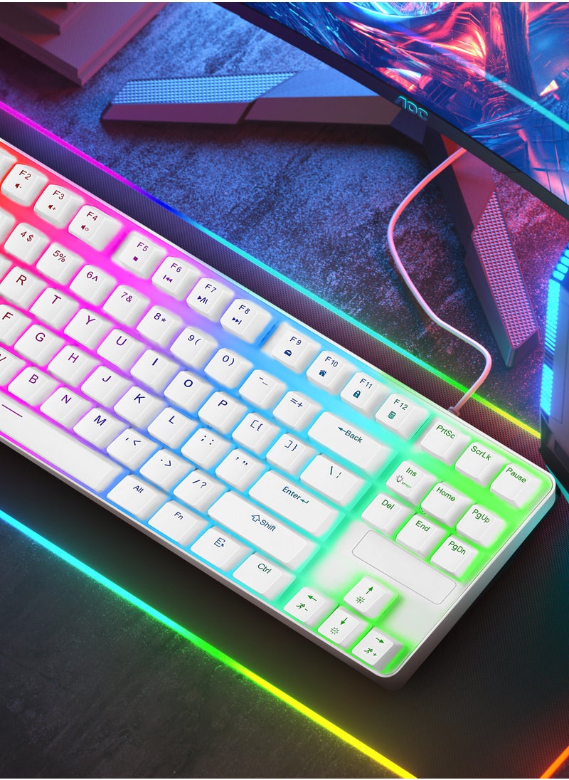 Necomi - 87-Key Wired Gaming Keyboard, RGB Mechanical Keyboard, 17 Lighting Effects for Windows/MacOS/Android and PC Gamers (White) - Image 1