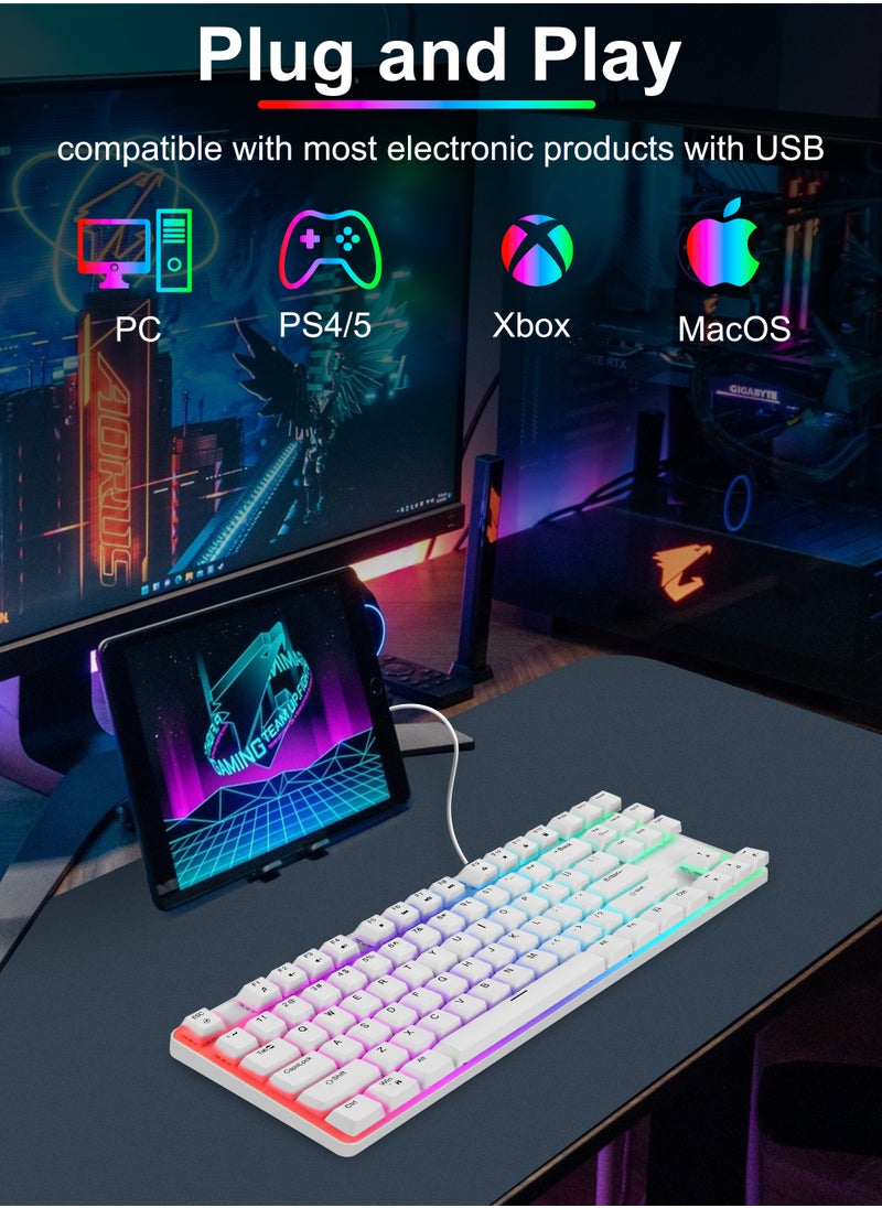 Necomi - 87-Key Wired Gaming Keyboard, RGB Mechanical Keyboard, 17 Lighting Effects for Windows/MacOS/Android and PC Gamers (White) - Image 1