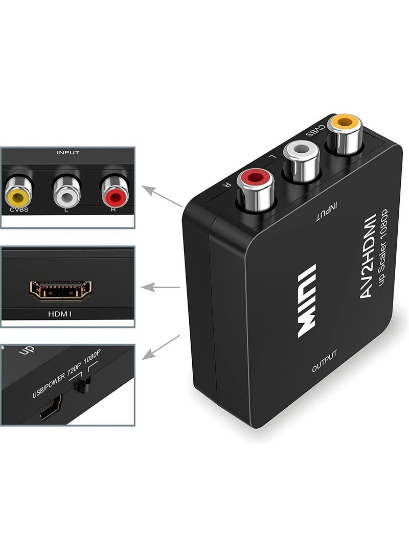 RCA to HDMI Converter, AV to HDMI Adapter with USB Power, 720P/1080P Output, Composite CVBS Video Audio Converter for TV, DVD, VCR, Gaming Console, Plug and Play, PAL/NTSC Compatible, Black - Image 5