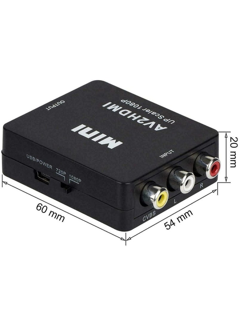 RCA to HDMI Converter, AV to HDMI Adapter with USB Power, 720P/1080P Output, Composite CVBS Video Audio Converter for TV, DVD, VCR, Gaming Console, Plug and Play, PAL/NTSC Compatible, Black - Image 2