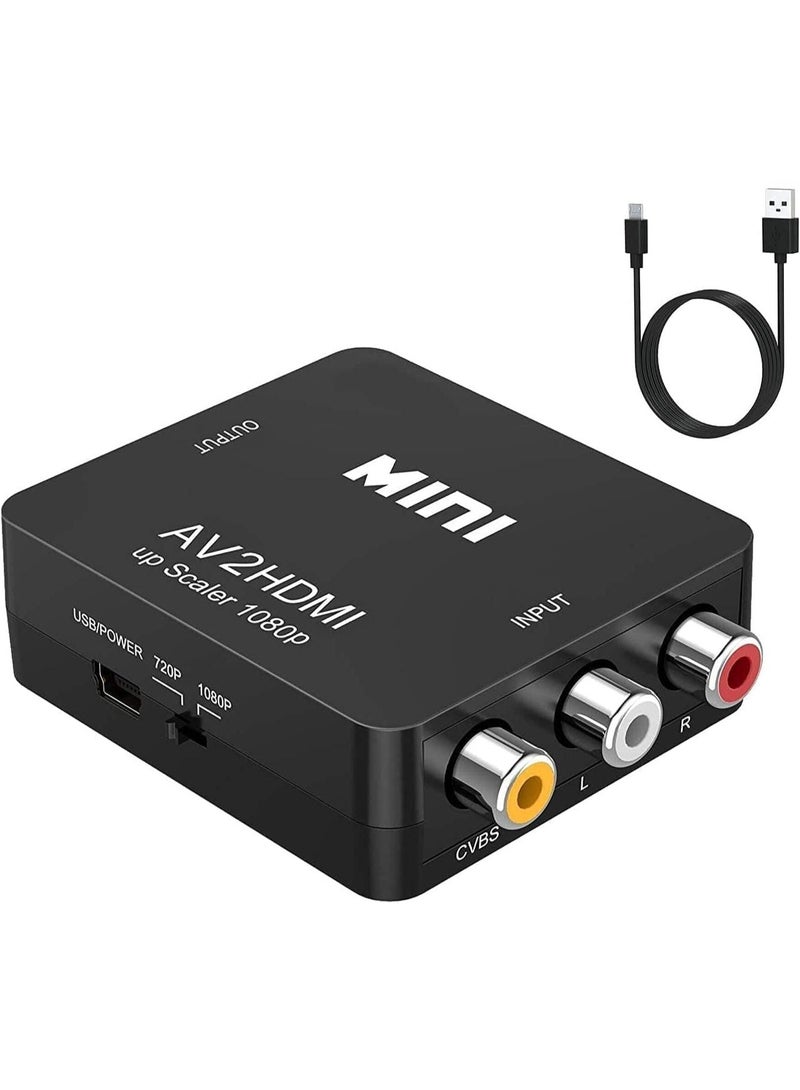 RCA to HDMI Converter, AV to HDMI Adapter with USB Power, 720P/1080P Output, Composite CVBS Video Audio Converter for TV, DVD, VCR, Gaming Console, Plug and Play, PAL/NTSC Compatible, Black - Image 1