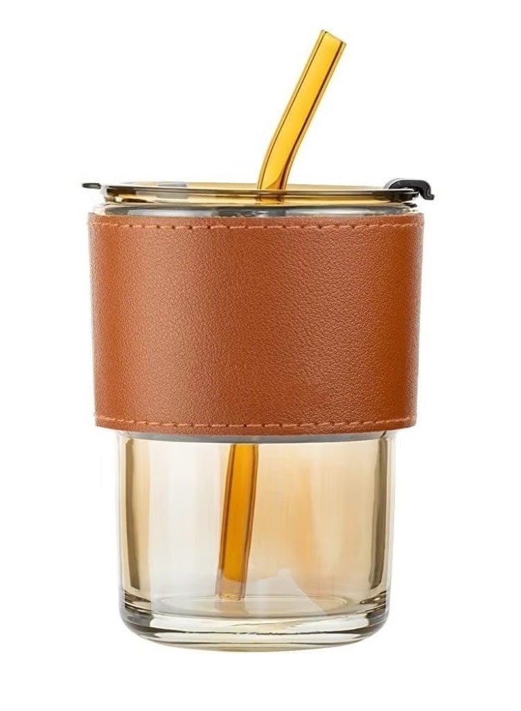 كوب حراري مع شفاطة وغطاء محكم مع غطاء جلدي، ساخن أو بارد، متعدد الألوان - Image 1