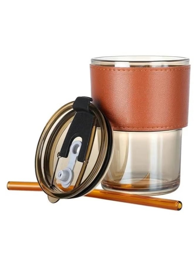 كوب حراري مع شفاطة وغطاء محكم مع غطاء جلدي، ساخن أو بارد، متعدد الألوان - Image 2