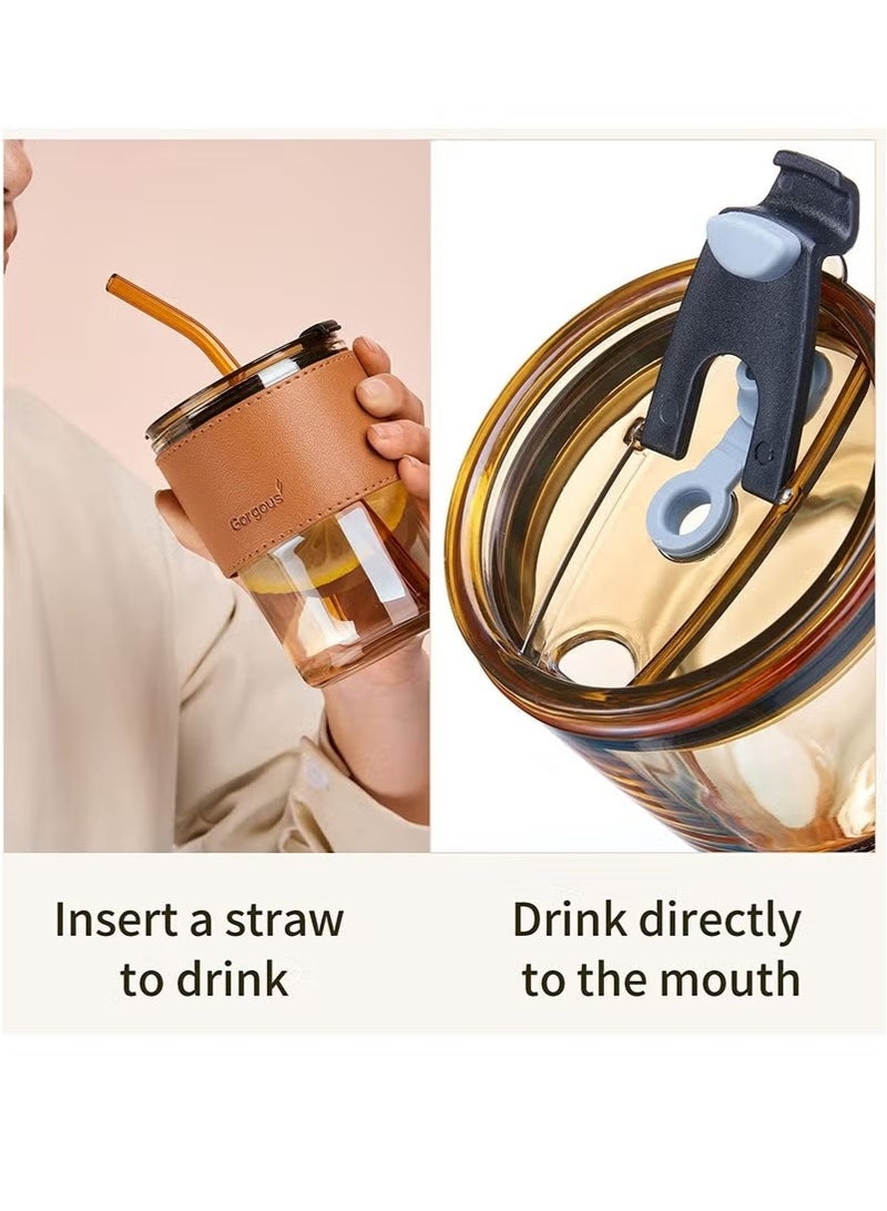 كوب حراري مع شفاطة وغطاء محكم مع غطاء جلدي، ساخن أو بارد، متعدد الألوان - Image 5