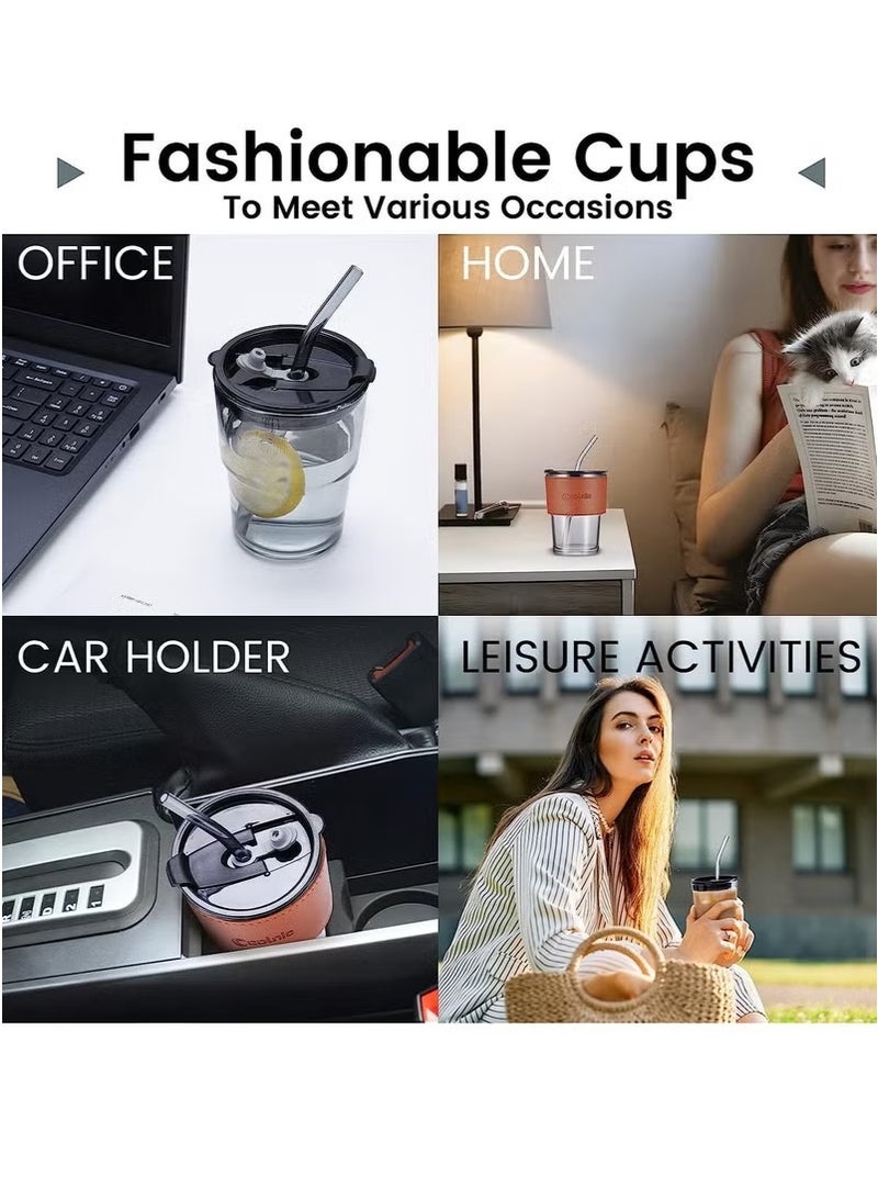 كوب حراري مع شفاطة وغطاء محكم مع غطاء جلدي، ساخن أو بارد، متعدد الألوان - Image 4