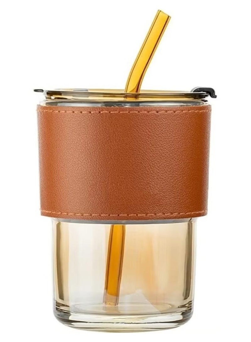 كوب حراري مع شفاطة وغطاء محكم مع غطاء جلدي، ساخن أو بارد، متعدد الألوان - Image 1