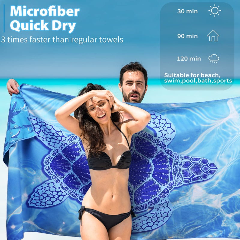 TwoYek Microfiber Thin Beach Towel Lightweight Oversized 71x32 Extra Large Sand Free Towels Quick Dry for Travel Pool Camping Sports Beach Accessories Vacation Essential Gift Turtle - Image 4