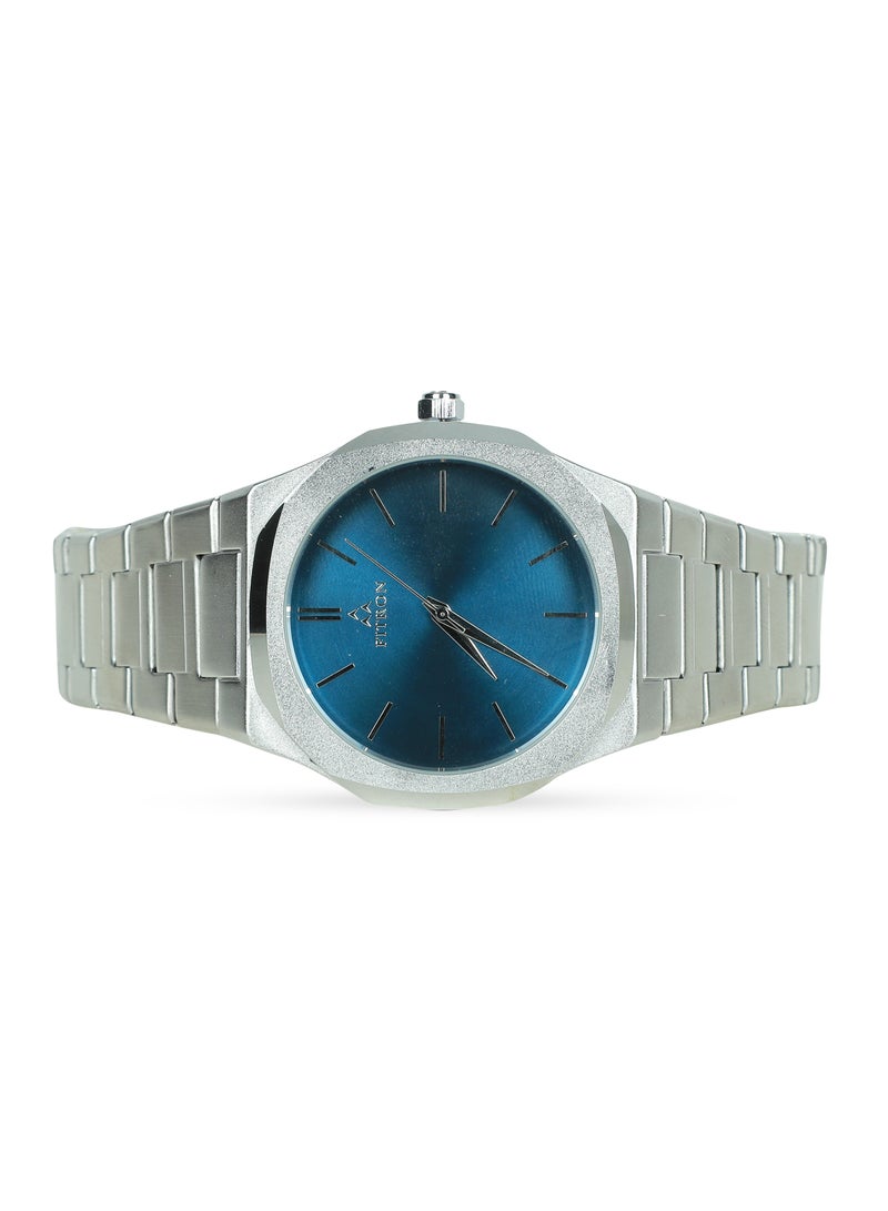 Fitron Men's Silver Wrist Watch with Dark Blue Dial - Image 2