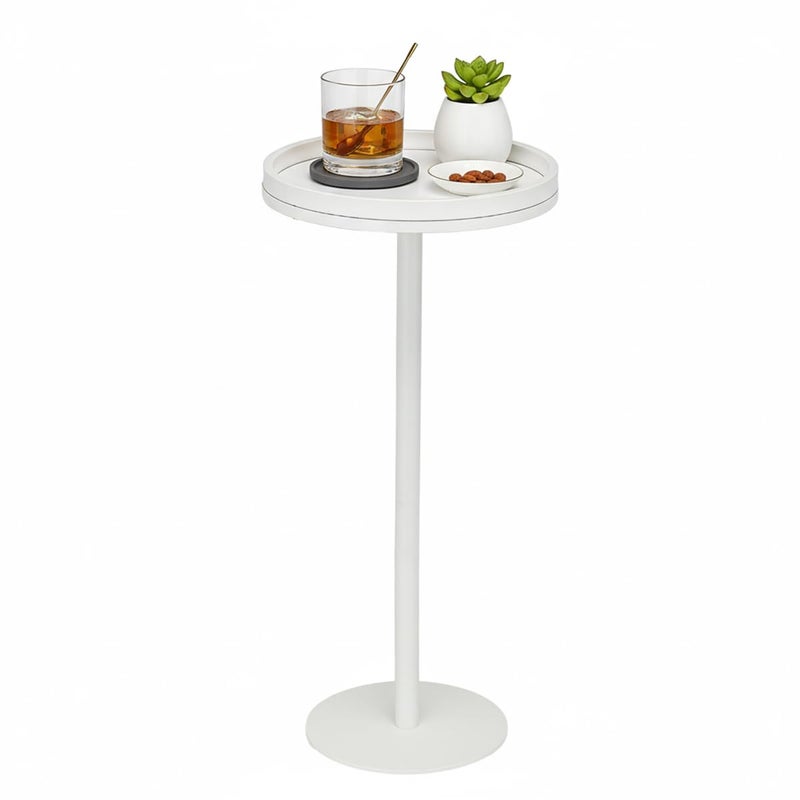 ZEXVIDA White Martini Table, Modern Small Round Side Table, Minimalist Metal & Wood Pedestal End Table with Weighted Base, White Drink Table for Living Room, Small Spaces,Next to Sofa, 24.7" Tall - Image 1