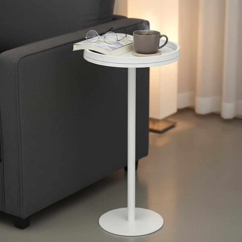 ZEXVIDA White Martini Table, Modern Small Round Side Table, Minimalist Metal & Wood Pedestal End Table with Weighted Base, White Drink Table for Living Room, Small Spaces,Next to Sofa, 24.7" Tall - Image 4