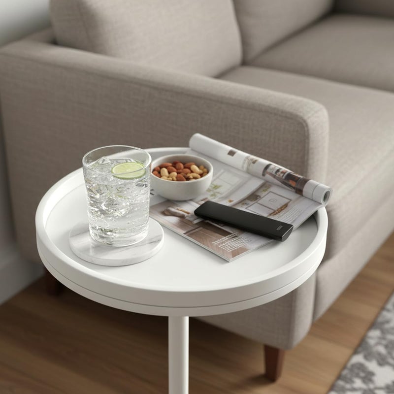 ZEXVIDA White Martini Table, Modern Small Round Side Table, Minimalist Metal & Wood Pedestal End Table with Weighted Base, White Drink Table for Living Room, Small Spaces,Next to Sofa, 24.7" Tall - Image 5
