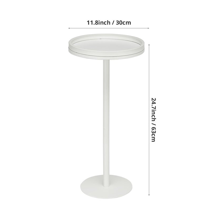 ZEXVIDA White Martini Table, Modern Small Round Side Table, Minimalist Metal & Wood Pedestal End Table with Weighted Base, White Drink Table for Living Room, Small Spaces,Next to Sofa, 24.7" Tall - Image 3