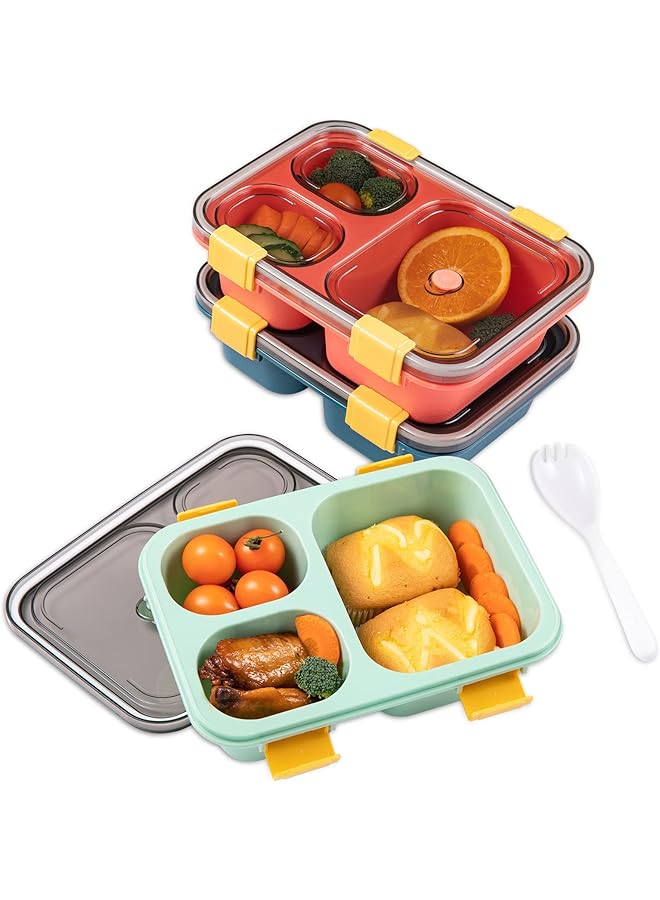 KASTWAVE 3 Pack Bento Lunch Box For Kid Adults Toddler, With 3 Compartments Reusable Food Containers Meal Prep For School, Work, And Travel, Lunch Bento Box Set Of 3,Microwave,Dishwasher,Bpa Free - Image 1