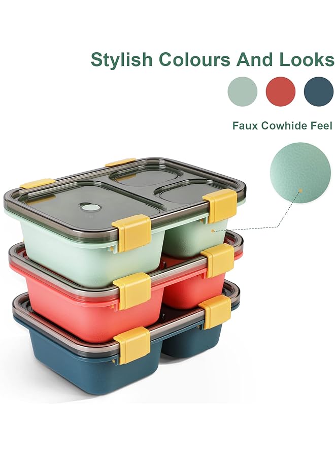 KASTWAVE 3 Pack Bento Lunch Box For Kid Adults Toddler, With 3 Compartments Reusable Food Containers Meal Prep For School, Work, And Travel, Lunch Bento Box Set Of 3,Microwave,Dishwasher,Bpa Free - Image 3