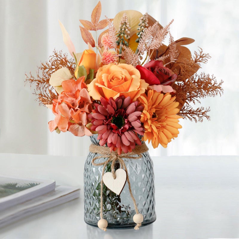 Leftover Fake Fall Flowers in VaseFall Silk Flower ArrangementsFall Centerpieces for TablesFaux Flowers for VaseArtificial Flowers for Autumn DecorHome Decor Living Room