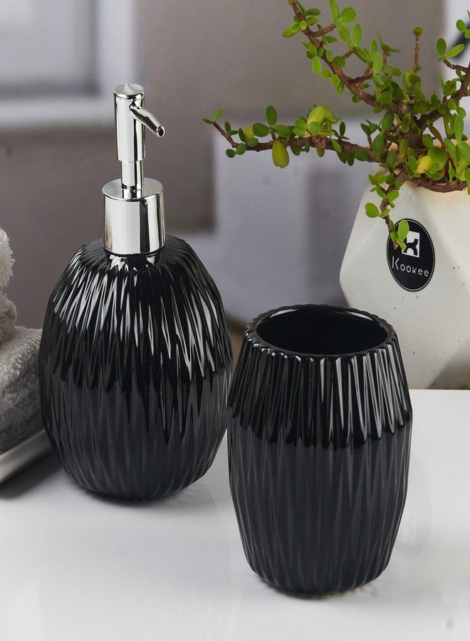 Kookee Ceramic Bathroom Set – Stylish 2 Piece Bath Accessories Kit with Soap Dispenser, Toothbrush Holder – Modern & Designer Decor for Home & Guest Bathrooms (11106) - Image 1