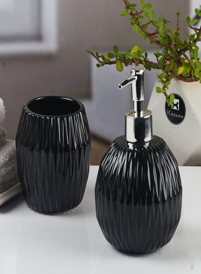 Kookee Ceramic Bathroom Set – Stylish 2 Piece Bath Accessories Kit with Soap Dispenser, Toothbrush Holder – Modern & Designer Decor for Home & Guest Bathrooms (11106) - Image 3