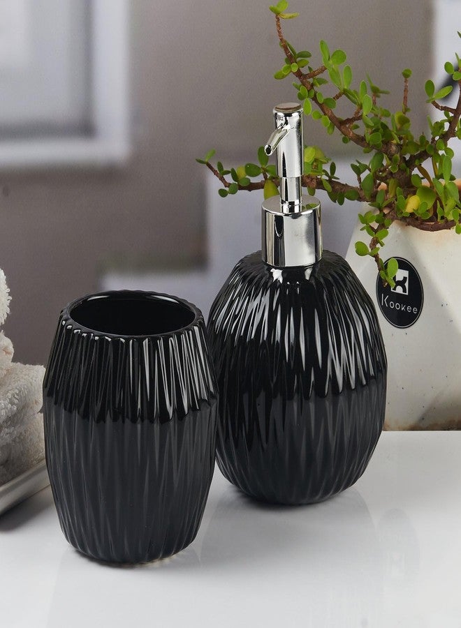 Kookee Ceramic Bathroom Set – Stylish 2 Piece Bath Accessories Kit with Soap Dispenser, Toothbrush Holder – Modern & Designer Decor for Home & Guest Bathrooms (11106) - Image 4