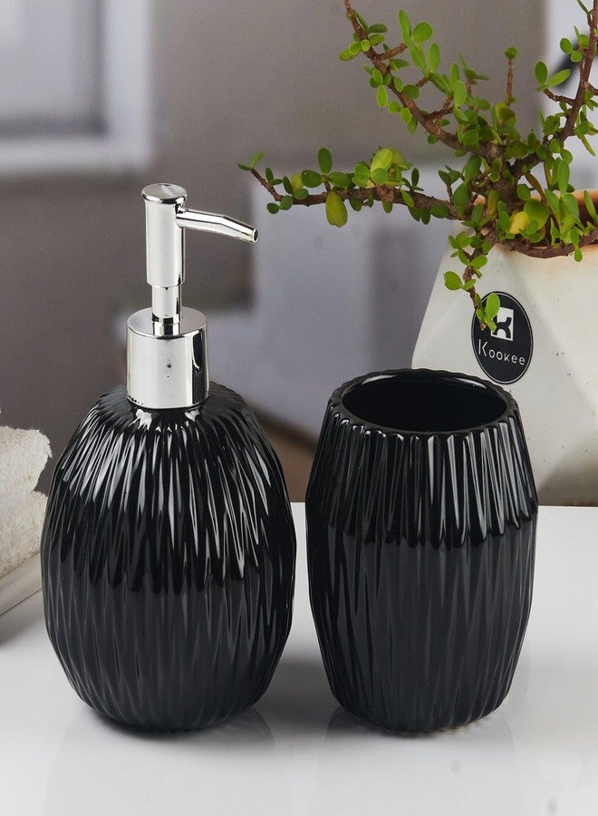 Kookee Ceramic Bathroom Set – Stylish 2 Piece Bath Accessories Kit with Soap Dispenser, Toothbrush Holder – Modern & Designer Decor for Home & Guest Bathrooms (11106) - Image 2