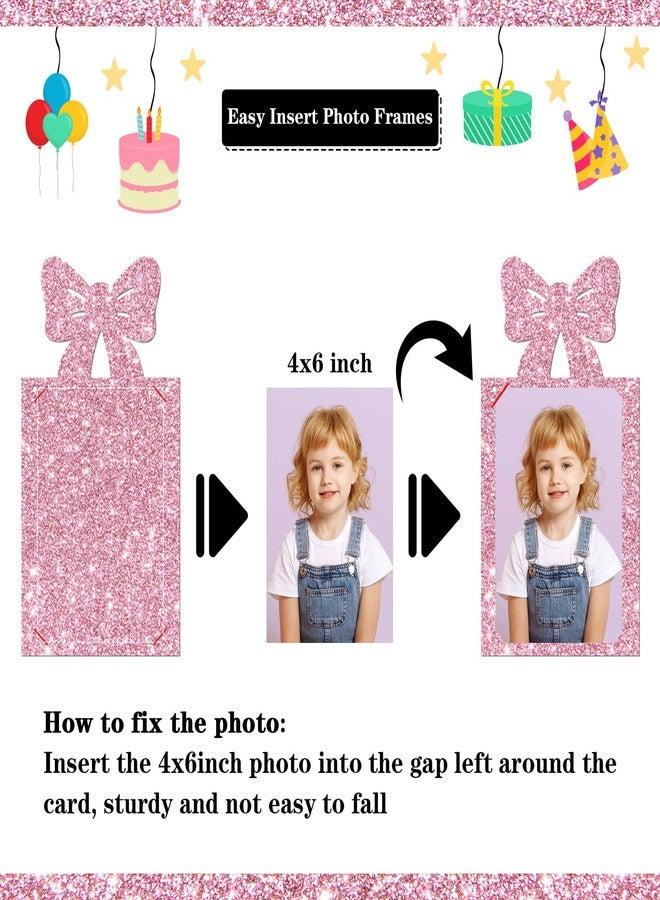 WeBenison Oh Twodles Photo Banner Girl 2nd Birthday Paper Photo Frame Cartoon Mouse Bunting Decorations Happy 2nd Birthday Picture Banner Pink Glitter - Image 3