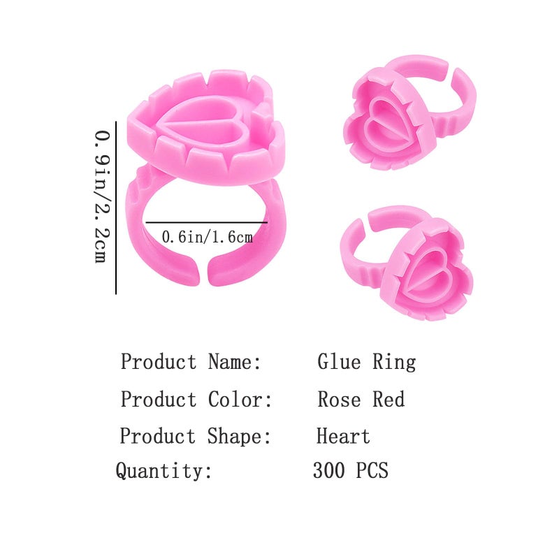 Whyogeta 300PCS Disposable Glue Rings for Eyelash Extensions - Smart Holder Cups With Lovely Shape Lash Fan Blossom - Rose Red - Image 2