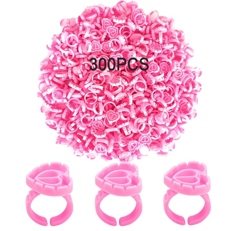 Whyogeta 300PCS Disposable Glue Rings for Eyelash Extensions - Smart Holder Cups With Lovely Shape Lash Fan Blossom - Rose Red - Image 1