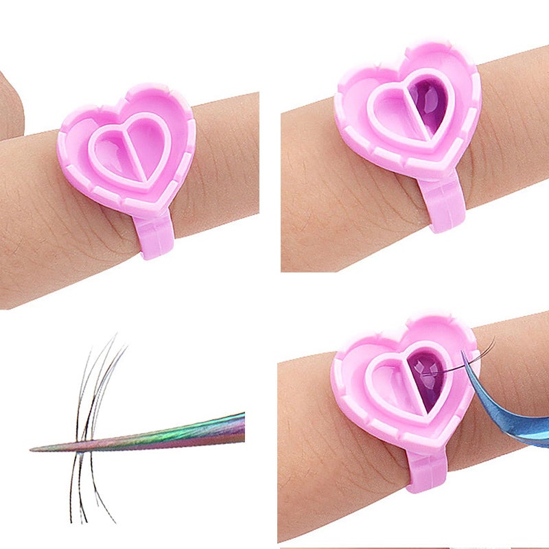 Whyogeta 300PCS Disposable Glue Rings for Eyelash Extensions - Smart Holder Cups With Lovely Shape Lash Fan Blossom - Rose Red - Image 5