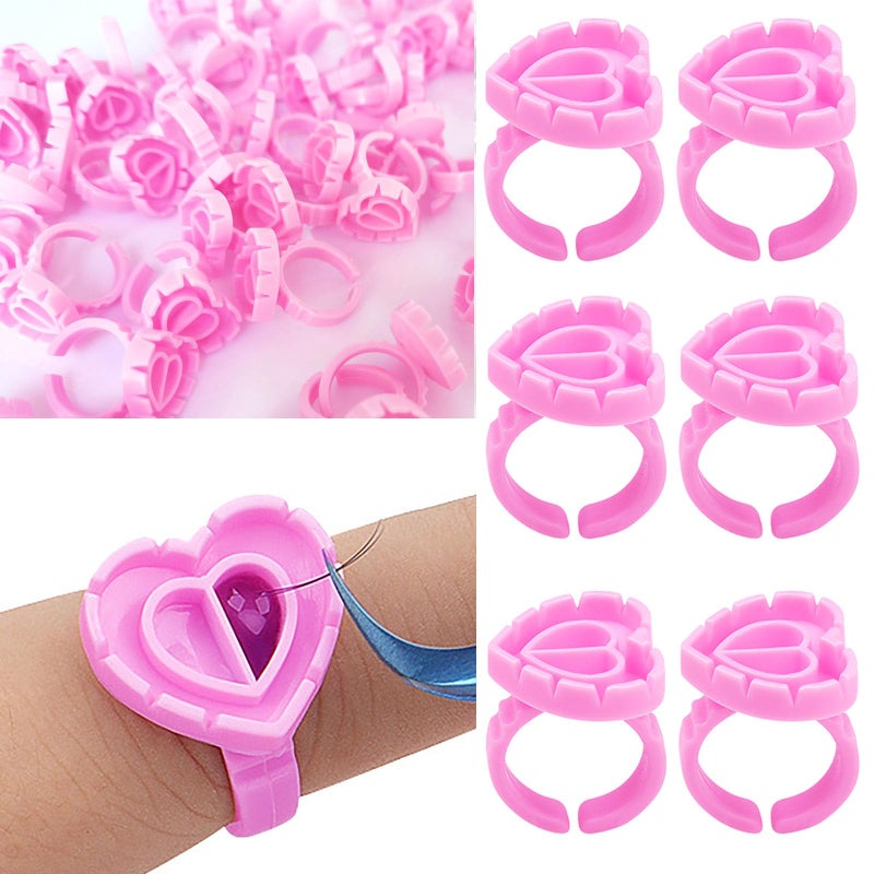 Whyogeta 300PCS Disposable Glue Rings for Eyelash Extensions - Smart Holder Cups With Lovely Shape Lash Fan Blossom - Rose Red - Image 4
