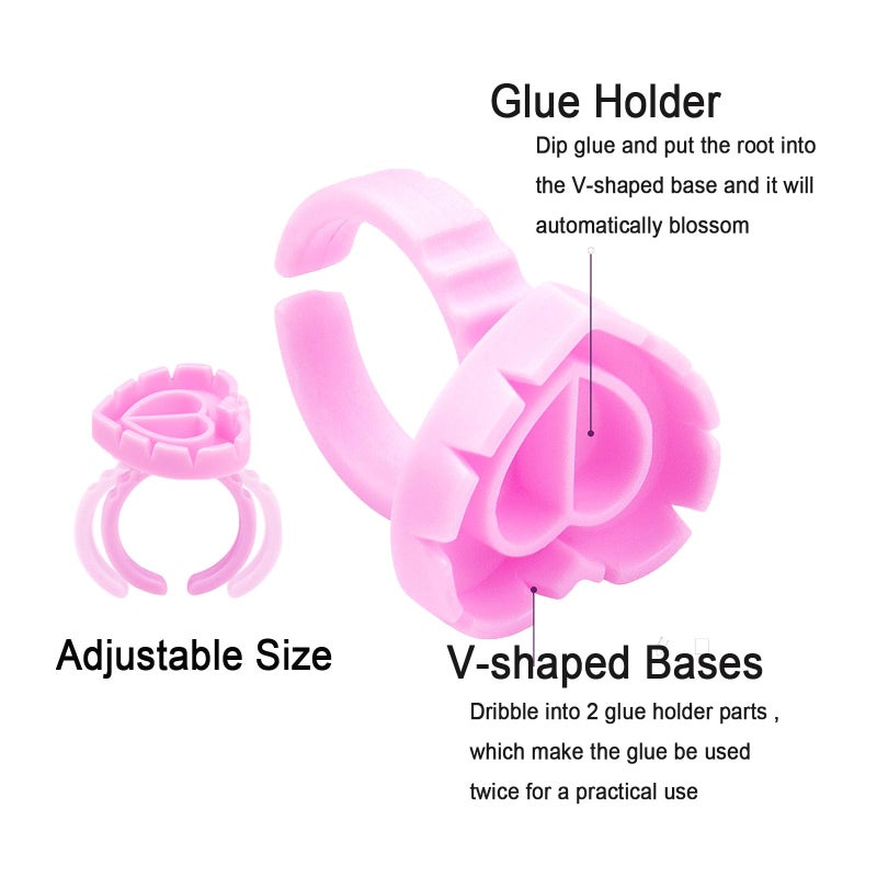 Whyogeta 300PCS Disposable Glue Rings for Eyelash Extensions - Smart Holder Cups With Lovely Shape Lash Fan Blossom - Rose Red - Image 3